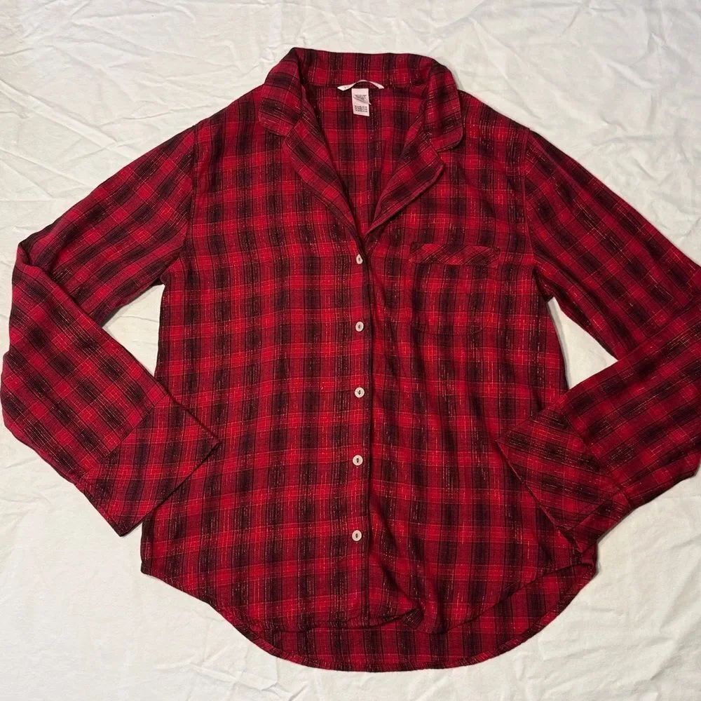 Victoria's Secret Shimmer Red Flannel Pajama Top